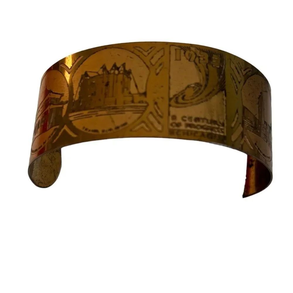 Vintage Brass Souvenir Cuff from 1933 Chicago Worlds Fair-Century of Progress